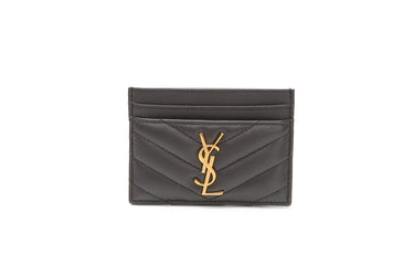 SAINT LAURENT Dark Grey Chevron Quilted Leather Card Holder