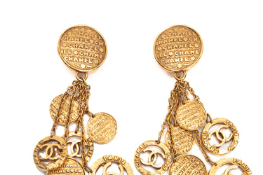CHANEL Vintage CC Coin Drop Clip On Earrings