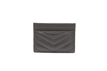 SAINT LAURENT Dark Grey Chevron Quilted Leather Card Holder