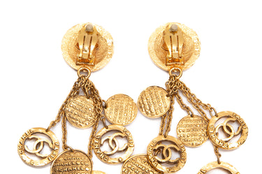 CHANEL Vintage CC Coin Drop Clip On Earrings
