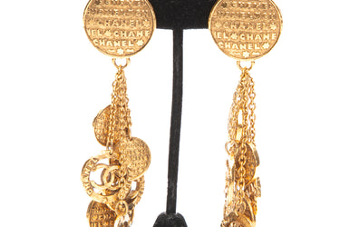 CHANEL Vintage CC Coin Drop Clip On Earrings