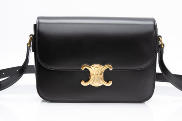 CELINE Black Classique Triomphe Crossbody Bag in Shiny Calfskin (New)