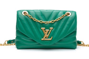 LOUIS VUITTON Green New Wave Quilted Leather MM Chain Bag