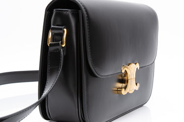 CELINE Black Classique Triomphe Crossbody Bag in Shiny Calfskin (New)