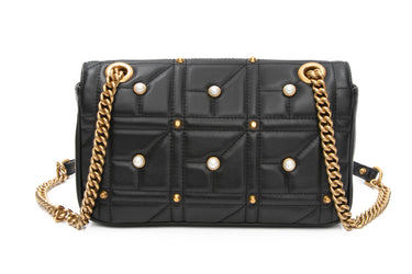GUCCI Black GG Marmont Calfskin Matelasse Studded Small Pearly Shoulder Bag