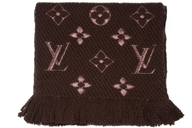 LOUIS VUITTON Brown Shine Wool Silk Metalized Fiber Logomania Scarf (New)