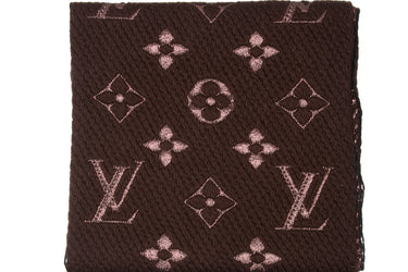 LOUIS VUITTON Brown Shine Wool Silk Metalized Fiber Logomania Scarf (New)