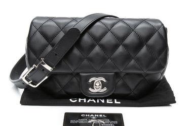 CHANEL Black Calfskin Quilted CC Uniform Flap Belt Bag