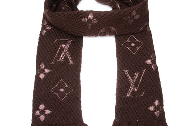 LOUIS VUITTON Brown Shine Wool Silk Metalized Fiber Logomania Scarf (New)