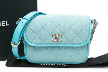 CHANEL Blue Denim CC Quilted Small Messenger Flap Crossbody Bag
