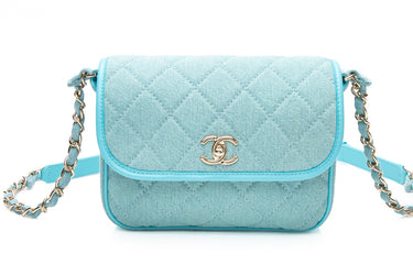 CHANEL Blue Denim CC Quilted Small Messenger Flap Crossbody Bag