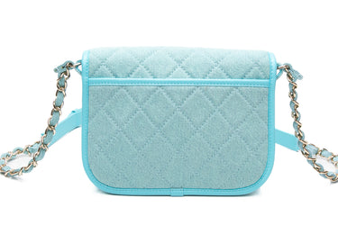 CHANEL Blue Denim CC Quilted Small Messenger Flap Crossbody Bag