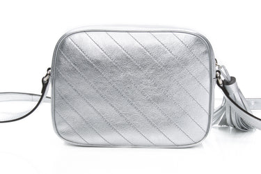 GUCCI Silver Metallic Calfskin Diagonal Stitched Small Blondie Camera Crossbody Bag (New)