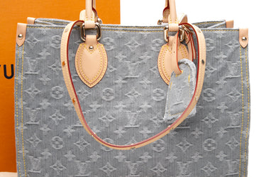 LOUIS VUITTON Washed Gray Monogram Denim OnTheGo MM
