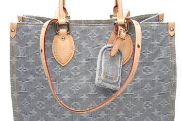 LOUIS VUITTON Washed Gray Monogram Denim OnTheGo MM