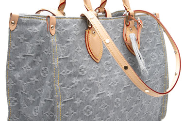 LOUIS VUITTON Washed Gray Monogram Denim OnTheGo MM