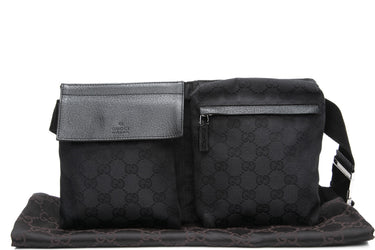 GUCCI Black GG Monogram Double Pocket Belt Bag