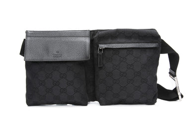 GUCCI Black GG Monogram Double Pocket Belt Bag