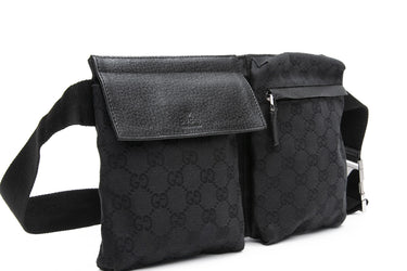GUCCI Black GG Monogram Double Pocket Belt Bag