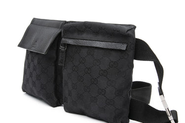 GUCCI Black GG Monogram Double Pocket Belt Bag