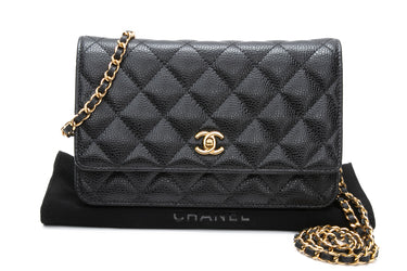 CHANEL Black Turnlock Caviar Quilted Wallet On Chain WOC