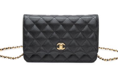 CHANEL Black Turnlock Caviar Quilted Wallet On Chain WOC