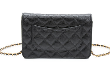 CHANEL Black Turnlock Caviar Quilted Wallet On Chain WOC