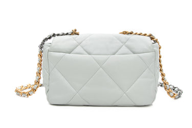 CHANEL Light Bluish Grey Lambskin Quilted Chanel 19 Flap Bag