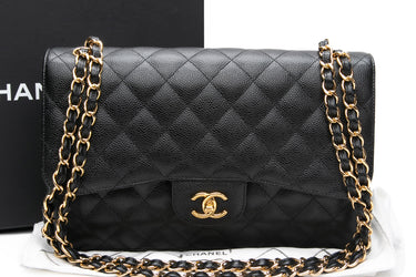 CHANEL Black Caviar Quilted Jumbo Double Flap Bag