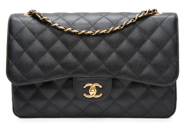 CHANEL Black Caviar Quilted Jumbo Double Flap Bag