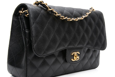 CHANEL Black Caviar Quilted Jumbo Double Flap Bag