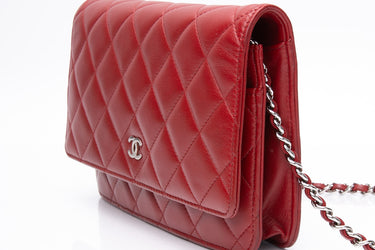 CHANEL Burgundy Lambskin Quilted Wallet On Chain WOC
