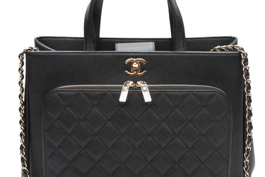 CHANEL Black Caviar Quilted Large Business Affinity Tote Crossbody Bag