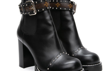 LOUIS VUITTON Black Calfskin Monogram Star Trail Chelsea Ankle Boots 38.5