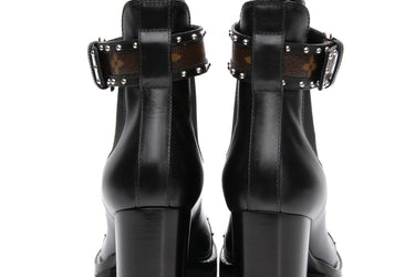 LOUIS VUITTON Black Calfskin Monogram Star Trail Chelsea Ankle Boots 38.5