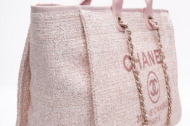 CHANEL Pink Straw Lurex Deauville Medium Tote Bag