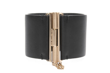 CHANEL Black Calfskin Leather CC Wide Cuff