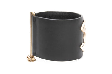 CHANEL Black Calfskin Leather CC Wide Cuff