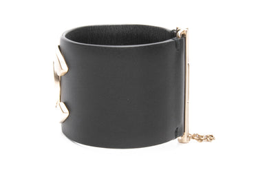 CHANEL Black Calfskin Leather CC Wide Cuff