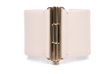 CHANEL Cream Calfskin Leather CC Crystal Cuff