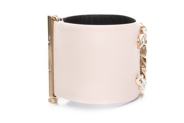 CHANEL Cream Calfskin Leather CC Crystal Cuff