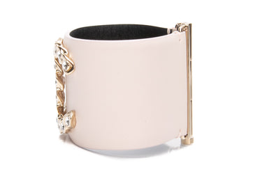 CHANEL Cream Calfskin Leather CC Crystal Cuff