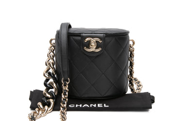 CHANEL Black Lambskin Resin Elegant Chain Vanity Case Crossbody Bag