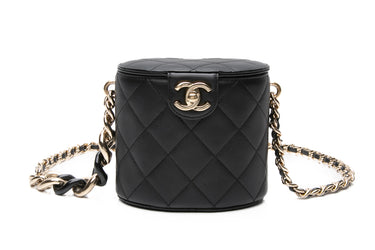 CHANEL Black Lambskin Resin Elegant Chain Vanity Case Crossbody Bag