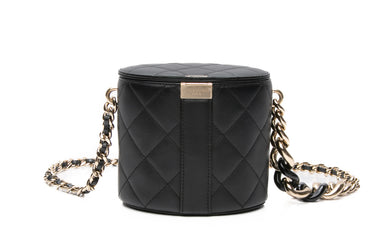 CHANEL Black Lambskin Resin Elegant Chain Vanity Case Crossbody Bag