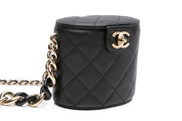 CHANEL Black Lambskin Resin Elegant Chain Vanity Case Crossbody Bag