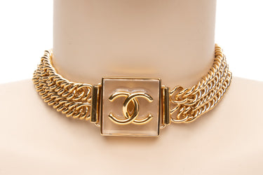 CHANEL Gold Resin CC Chain Link Choker Necklace