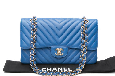 CHANEL Royal Blue Medium Classic Lambskin Chevron Double Flap Bag