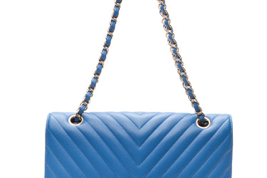 CHANEL Royal Blue Medium Classic Lambskin Chevron Double Flap Bag