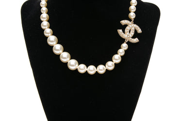 CHANEL Light Gold 100th Anniversary Pearl CC Short Necklace
